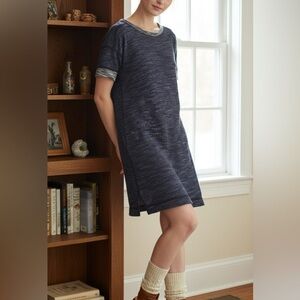 Madewell Marled Blue Textured Sweatshirt Dress